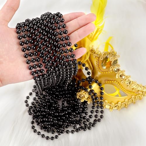 ZZYFGH 12Pcs Black Bead Necklace, 33'' 7mm Christmas Bead Necklaces, Mardi Gras Xmas Beaded Necklace Costume, Festival Parade Throw Accessories for Mardi Gras Party Christmas New Year Eve Festive Events - Image 4