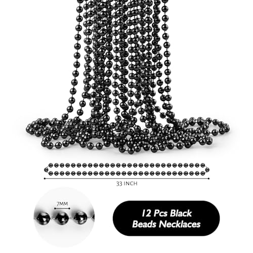 ZZYFGH 12Pcs Black Bead Necklace, 33'' 7mm Christmas Bead Necklaces, Mardi Gras Xmas Beaded Necklace Costume, Festival Parade Throw Accessories for Mardi Gras Party Christmas New Year Eve Festive Events - Image 2