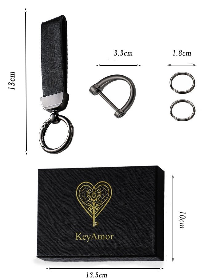 KeyAmor Luxurious Leather & Metal Keychain – Black Edition with Nissan Logo Elegant black metal and leather keychain car key holder for adults. Stylish car keychain with 3 key rings, featuring the iconic Nissan logo, perfect as a fancy gift or car accessory. Designed in a sleek black colour for a refined and modern look, it offers 360-degree rotation for added convenience, is suitable for both men and women, and comes beautifully packaged in a fancy gift box.  - Image 5