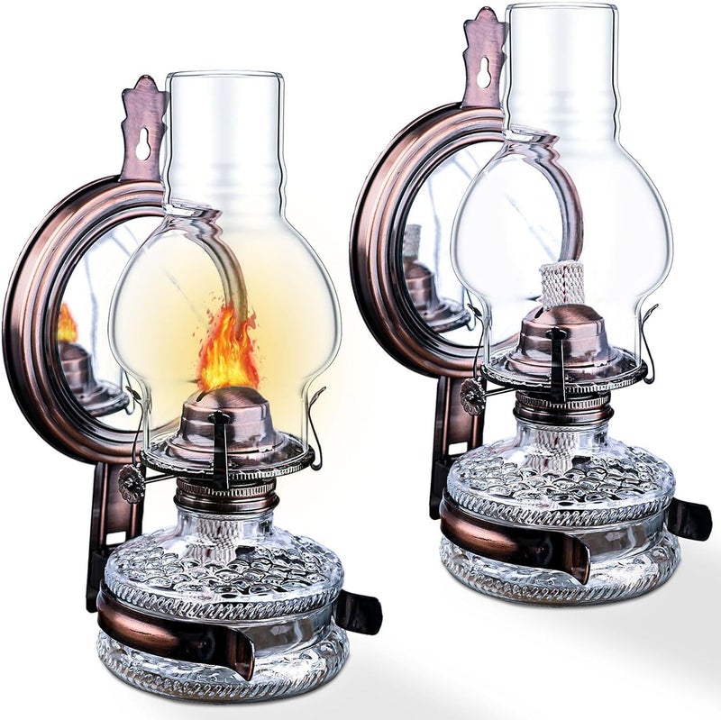 SYOENK 2 Pieces Rustic Large Glass Kerosene Oil Lamps, Wall Oil Lantern Vintage Oil Lamps for Indoor Use Decor Chamber Hurricane Lamp Home Lighting Clear Kerosene Lantern 11 Inch Height - Image 1