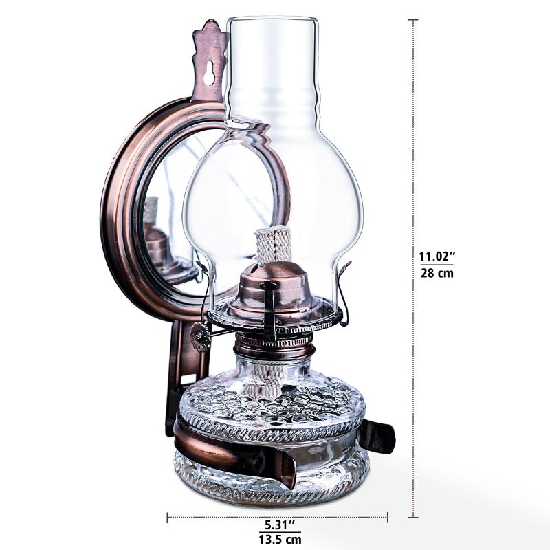 SYOENK 2 Pieces Rustic Large Glass Kerosene Oil Lamps, Wall Oil Lantern Vintage Oil Lamps for Indoor Use Decor Chamber Hurricane Lamp Home Lighting Clear Kerosene Lantern 11 Inch Height - Image 3