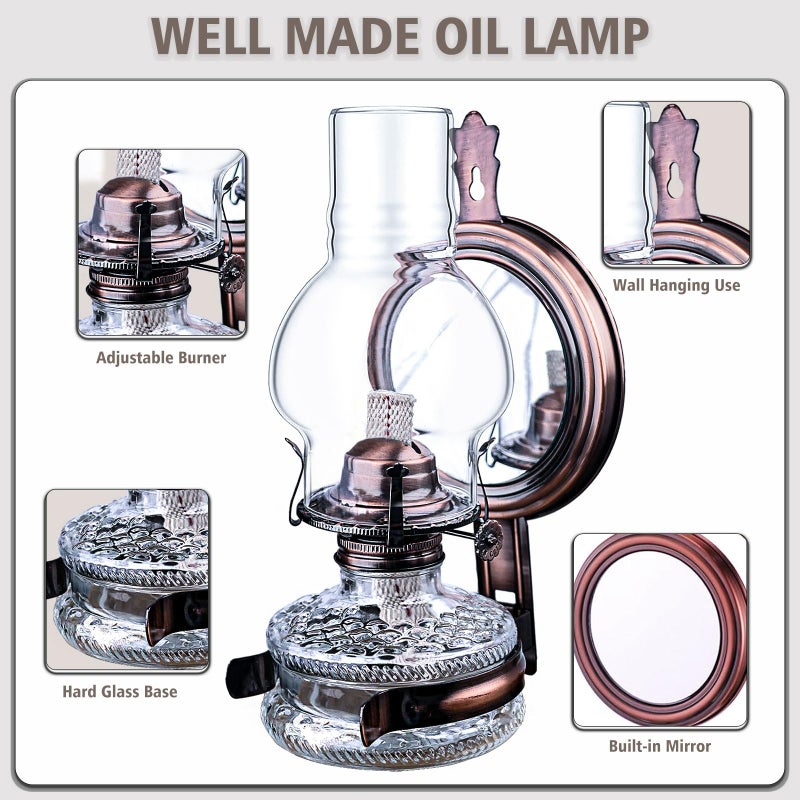 SYOENK 2 Pieces Rustic Large Glass Kerosene Oil Lamps, Wall Oil Lantern Vintage Oil Lamps for Indoor Use Decor Chamber Hurricane Lamp Home Lighting Clear Kerosene Lantern 11 Inch Height - Image 2