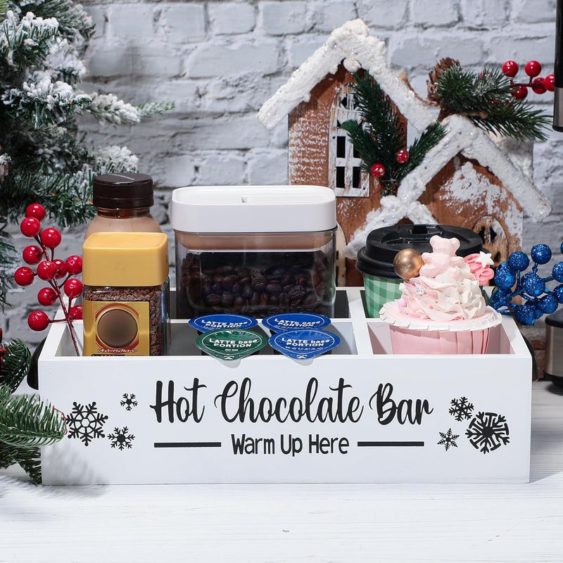 Soaoo Christmas Hot Cocoa Bar Coffee Station Organizer Decorative Wood Storage Box with Handle Coffee Organizer Pod Holder for Countertop Decorative Xmas Storage Bins Bar Accessories(White) - Image 4