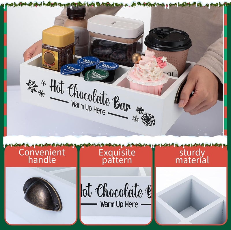 Soaoo Christmas Hot Cocoa Bar Coffee Station Organizer Decorative Wood Storage Box with Handle Coffee Organizer Pod Holder for Countertop Decorative Xmas Storage Bins Bar Accessories(White) - Image 5