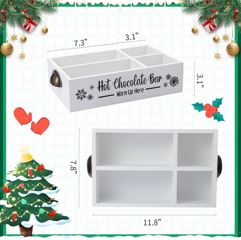 Soaoo Christmas Hot Cocoa Bar Coffee Station Organizer Decorative Wood Storage Box with Handle Coffee Organizer Pod Holder for Countertop Decorative Xmas Storage Bins Bar Accessories(White) - Image 3