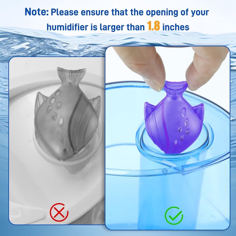 Funmit Humidifier Cleaning Fish, 12 Pack Humidifier Cleaner for Humidifiers and Fish Tanks, Purifies Water, Prevents Hard Water Build-Up, Reduces Scale, Purple - Image 4
