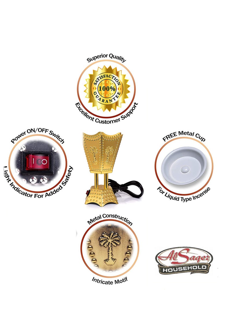 SAQOWARE Electric Bakhoor Burner/Madkhan/Mabkhara/Oud Burner/Incence Burner(Gold) -6 Corner Shape - Image 2