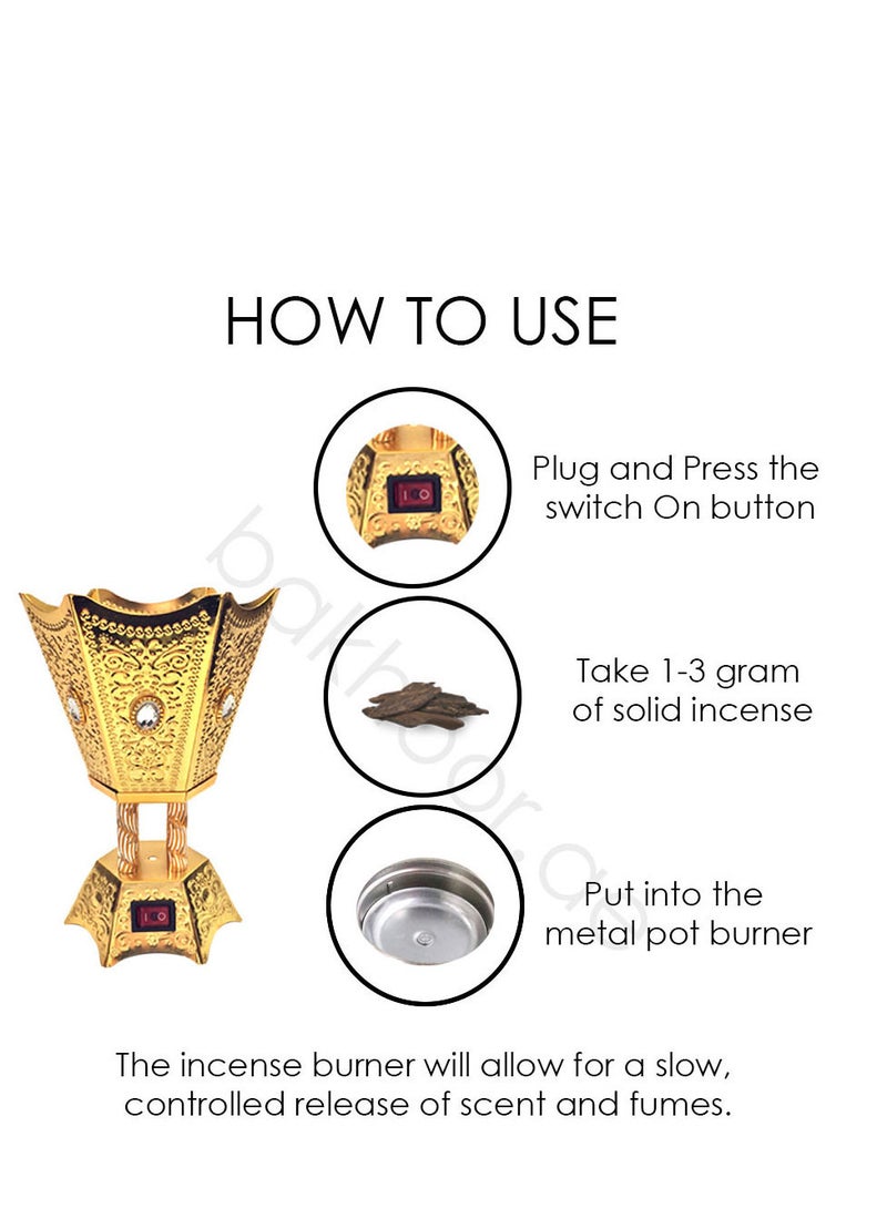 SAQOWARE Electric Bakhoor Burner/Madkhan/Mabkhara/Oud Burner/Incence Burner(Gold) -6 Corner Shape - Image 4