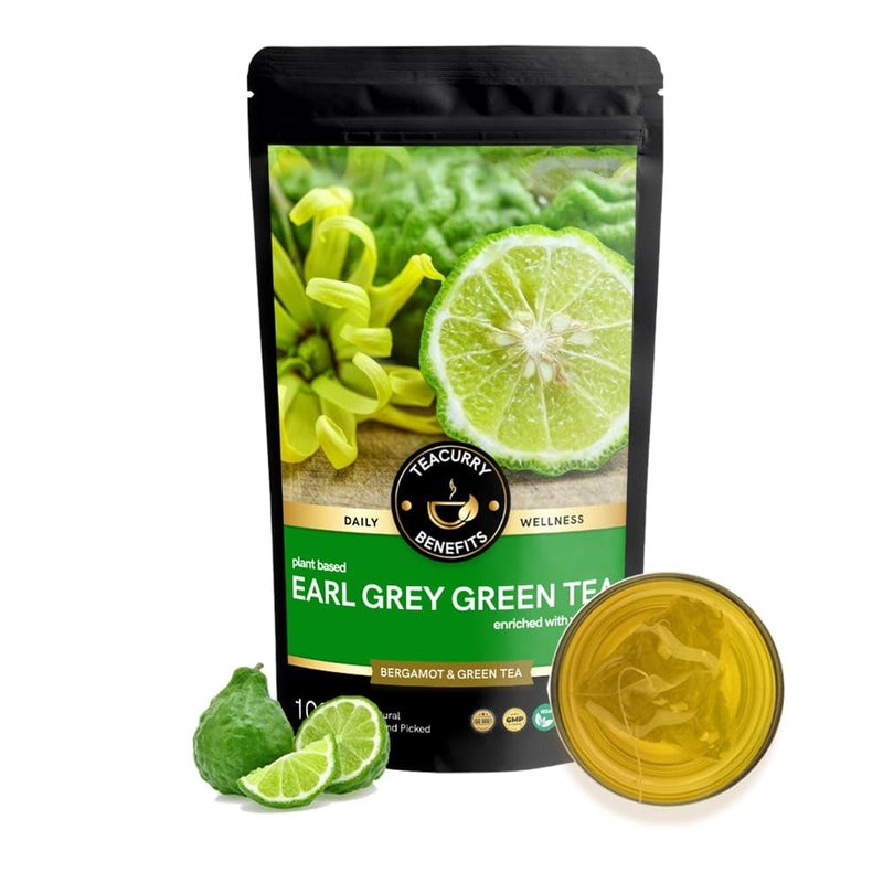 Teacurry Earl Grey Green Tea - English Breakfast with Natural Bergamot | Premium Green Tea Leaves for weight management & Digestive Health (100 Gram Loose) - Image 1