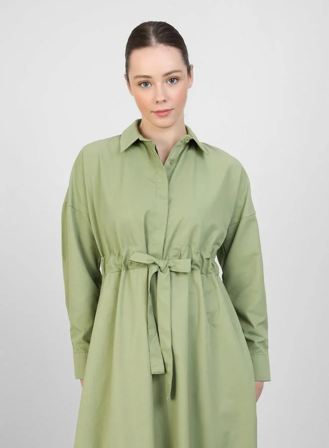 Refka by modanisa Refka by modanisa Solid Buttoned Maxi Dress with Tie-Up Belt Detail