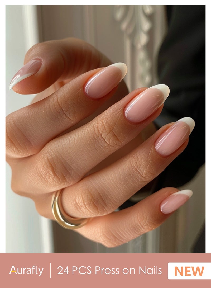 أورافلي مجموعة أظافر قابلة للارتداء مكونة من 24 قطعة، أظافر صناعية، أظافر فرنسية مضغوطة، متعددة الاستخدامات، قابلة للفصل، لا تؤذي الأظافر، الأظافر النهائية مناسبة للنساء والفتيات - Image 1