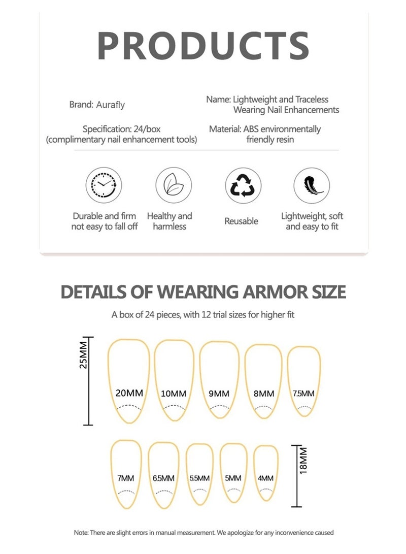 أورافلي مجموعة أظافر قابلة للارتداء مكونة من 24 قطعة، أظافر صناعية، أظافر فرنسية مضغوطة، متعددة الاستخدامات، قابلة للفصل، لا تؤذي الأظافر، الأظافر النهائية مناسبة للنساء والفتيات - Image 3