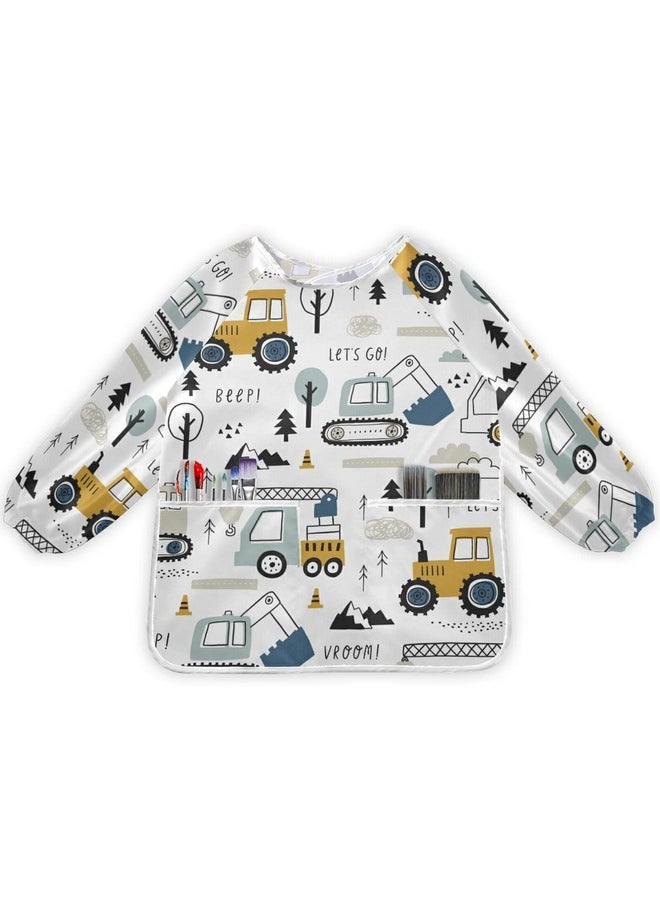 Bolaz - Painting Smocks For Kids 2 4 Art Smocks Eating With Pockets Childish Truck Excavator Waterproof Long Sleeve Toddler Infant Children Apron - Image 1