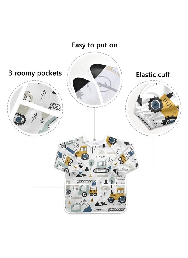 Bolaz - Painting Smocks For Kids 2 4 Art Smocks Eating With Pockets Childish Truck Excavator Waterproof Long Sleeve Toddler Infant Children Apron - Image 1