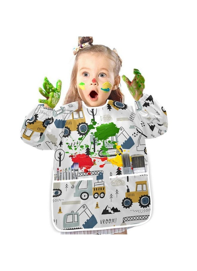 Bolaz - Painting Smocks For Kids 2 4 Art Smocks Eating With Pockets Childish Truck Excavator Waterproof Long Sleeve Toddler Infant Children Apron - Image 1