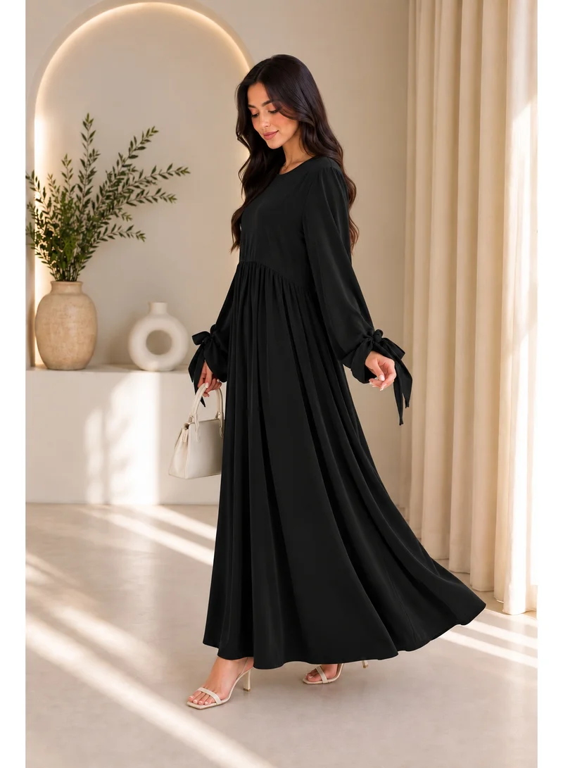 Ophelia Refka Crew Neck Tie-Cuff Detail Modest Casual Maxi Dress with Matching Hijab