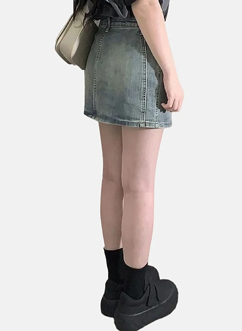 يونيكي Blue A-Line Solid Mini Skirt