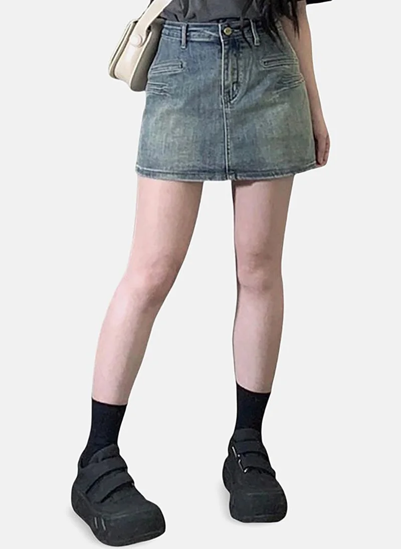 يونيكي Blue A-Line Solid Mini Skirt