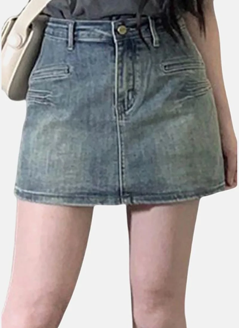 يونيكي Blue A-Line Solid Mini Skirt