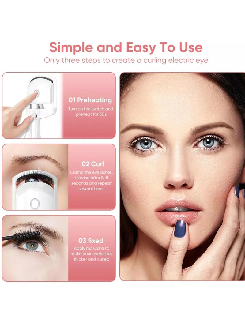 Digi Core مكبس رموش ساخن مع USB سريع التسخين، مكبس رموش كهربائي قابل لإعادة الشحن على شكل حرف C، آمن ومضاد للحروق، مكبس رموش سريع وطبيعي، مشبك تجعيد الرموش الطبيعي، أبيض - Image 2