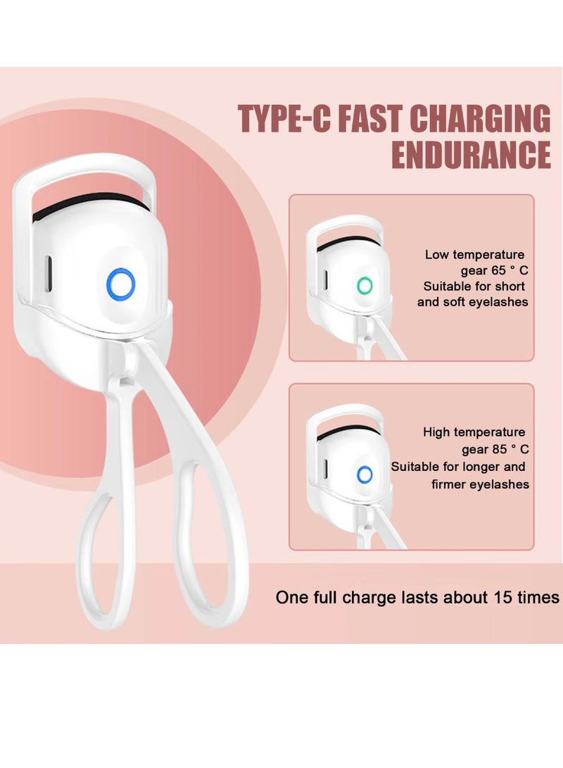 Digi Core مكبس رموش ساخن مع USB سريع التسخين، مكبس رموش كهربائي قابل لإعادة الشحن على شكل حرف C، آمن ومضاد للحروق، مكبس رموش سريع وطبيعي، مشبك تجعيد الرموش الطبيعي، أبيض - Image 3