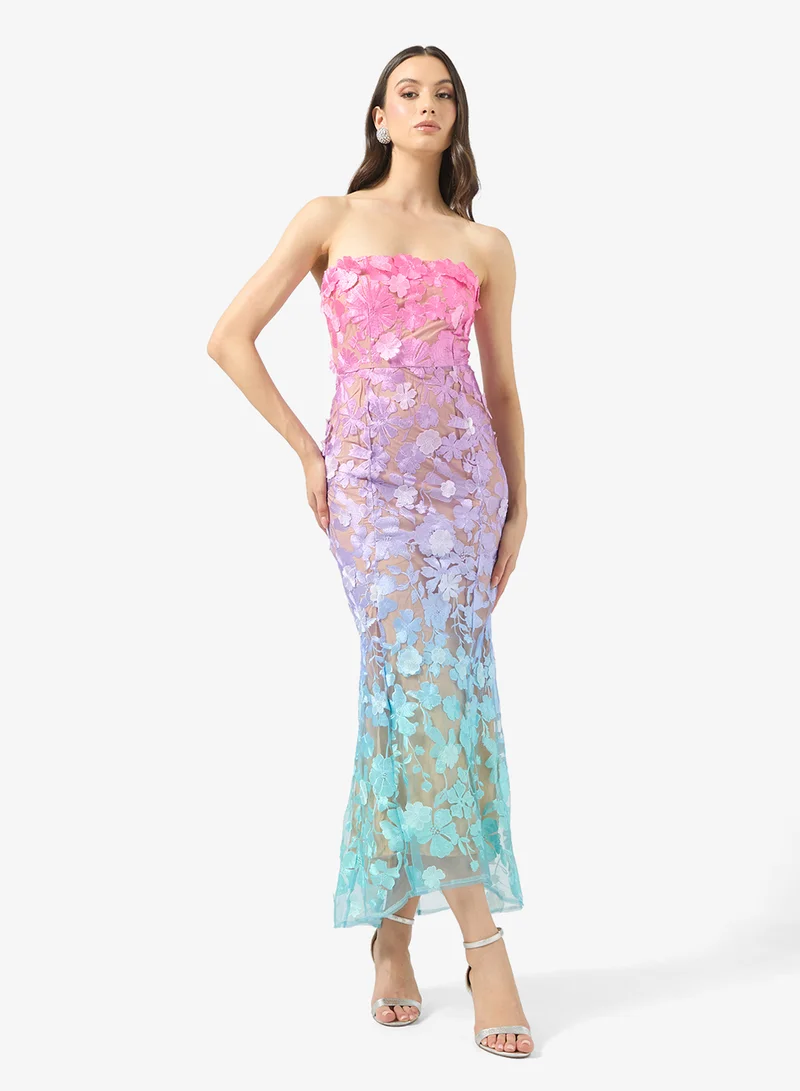 Ginger Boutique Bandeau 3D Floral Applique Ombre Dress