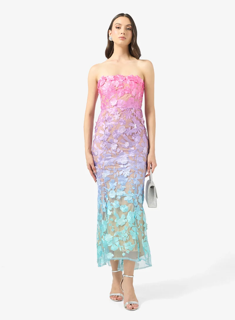 Ginger Boutique Bandeau 3D Floral Applique Ombre Dress