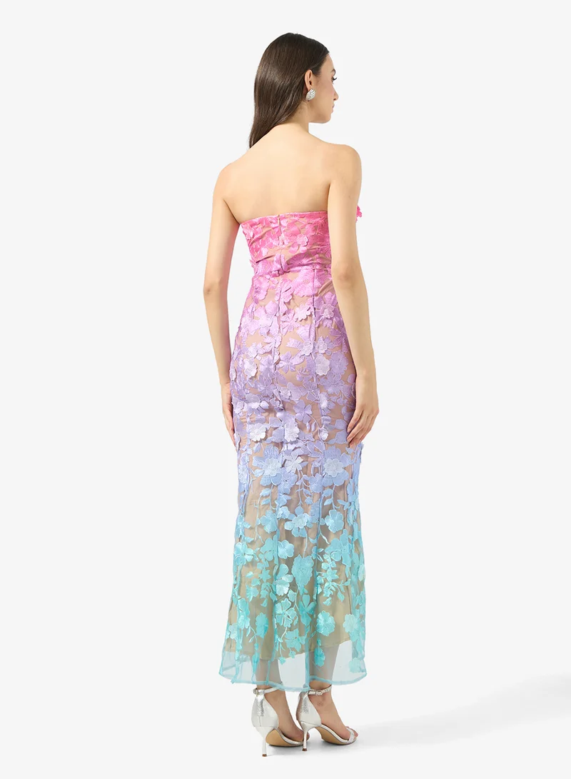 Ginger Boutique Bandeau 3D Floral Applique Ombre Dress