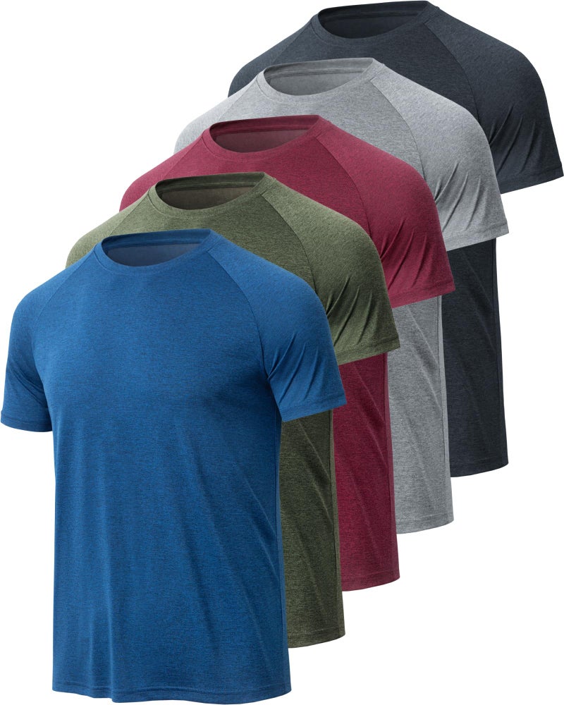 BALENNZ T Shirts for Men Pack Mens T Shirts Quick Dry Tshirts Shirts for Men Mens Shirts Short Sleeve Basketball Shirts Men 5 Pack Black, Dark Grey, Dark Blue, Wine, Army Large - Image 1