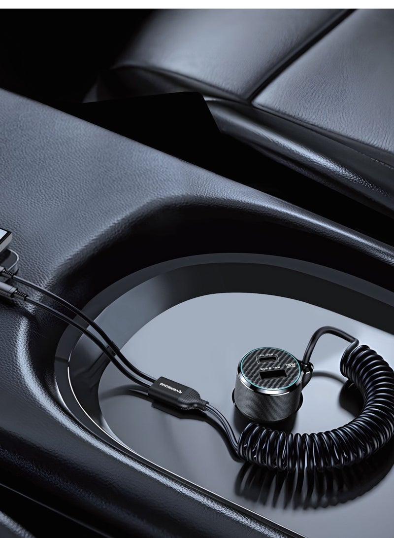 RIVERSONG SAFARIC8 4-in-1 Fast Car Charger 60W, Dual Port (USB-A & Type-C) with 2 Cables (Type-C & Lightning), 1.8m Cable Length, Smart Chip, Multiple Protection – Black - Image 2