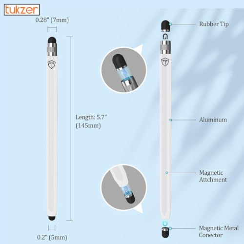 Tukzer 2in1 Tablet Stylus Pen with Soft Rubber Tip,Magnetic Aluminum Body,High Sensitivity & Precision Universal Capacitive Touchscreen Pen for iOS, Android,Smartphone,iPad,Pro,Air,iPhone-Pearl White - Image 4