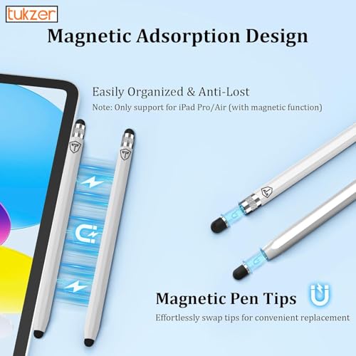Tukzer 2in1 Tablet Stylus Pen with Soft Rubber Tip,Magnetic Aluminum Body,High Sensitivity & Precision Universal Capacitive Touchscreen Pen for iOS, Android,Smartphone,iPad,Pro,Air,iPhone-Pearl White - Image 3