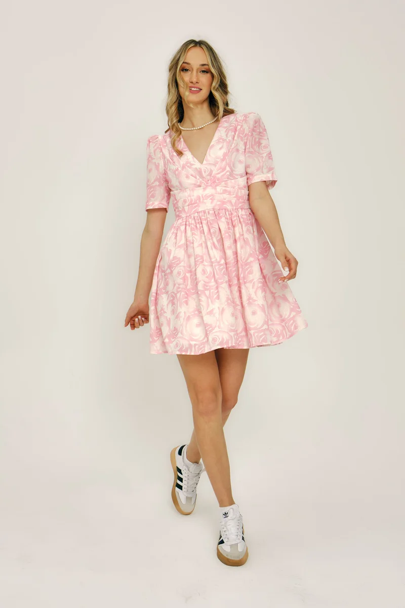 فيرجيو Floral Rescued V-Neck Floral Mini Dress for Women