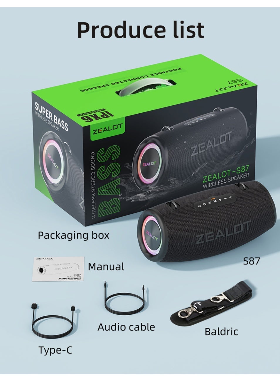 ZEALOT-S87 ワイヤレススピーカー 16000mAh Zealot ZEALOT S87 160W Bluetooth Speaker 16000mAh Battery 36H