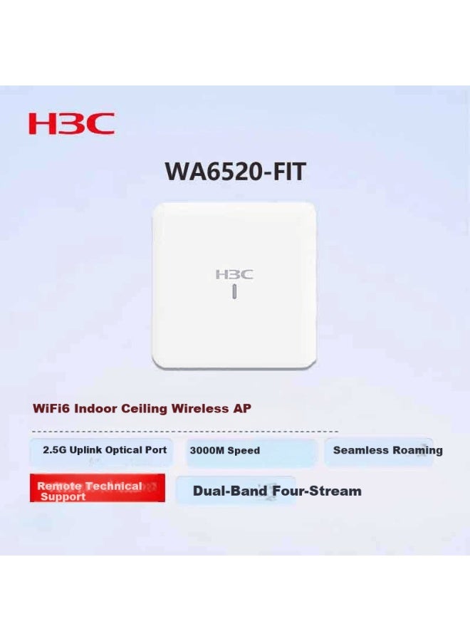 H3c Wifi6 Wireless Ap 3000m Dual-band Four-stream Gigabit Indoor Ceiling Enterprise-level Whole-home 5g Wireless Access Point With 100/2.5g Optical Port Wa6520-fit - Image 1