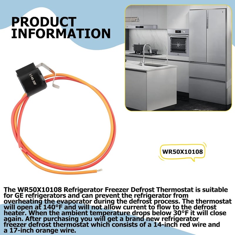 Valorup WR50X10108 Defrost Thermostat Replacement for GE Refrigerators, Replaces WR50X10109, AP5712605, 3033062, and PS8688283, Refrigerator Freezer Defrost Thermostat Replacement - Image 4