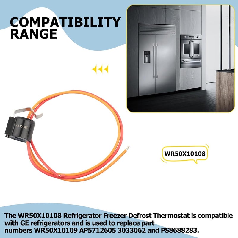 Valorup WR50X10108 Defrost Thermostat Replacement for GE Refrigerators, Replaces WR50X10109, AP5712605, 3033062, and PS8688283, Refrigerator Freezer Defrost Thermostat Replacement - Image 3