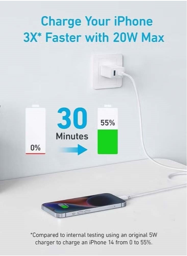 REMAX - iPhone 20W Fast Charger Package USB C Wall Fast Charger with 1M Type C to Type C Charging Cable Compatible with iPhone 16/15/Pro Max/Pro/Plus and All Type C Phones White - Image 1