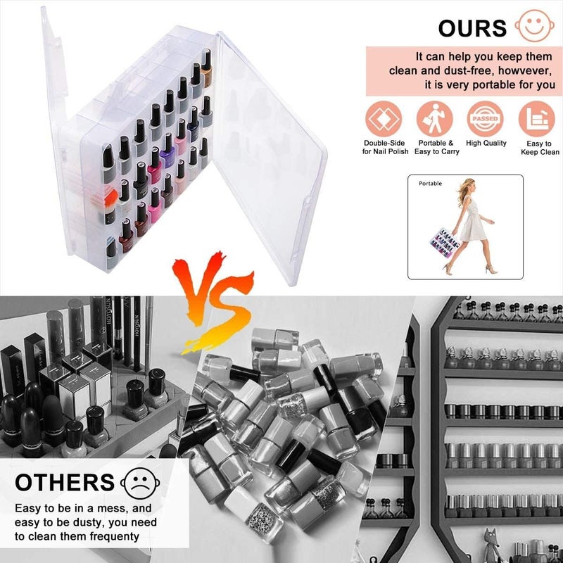 Subay 2 Pcs Portable Nail Polish Organizer, Clear Double Side Nail Polish Holder ,Gel Nail Storage for 48 Bottles with 6 Adjustable Dividers in Each Side Space Saver - Image 2