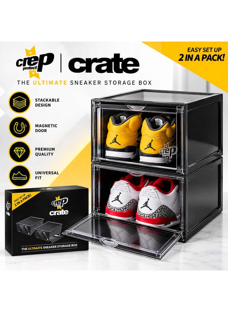Crep protect صناديق تخزين الأحذية كريب بروتكت كريتس 2.0 – صناديق تخزين قابلة للتكديس (عبوة من 2) مع باب مغناطيسي أمامي قابل للسقوط، حماية من الأشعة فوق البنفسجية وألواح عرض شفافة – تناسب الأحذية حتى مقاس US 13 - Image 3