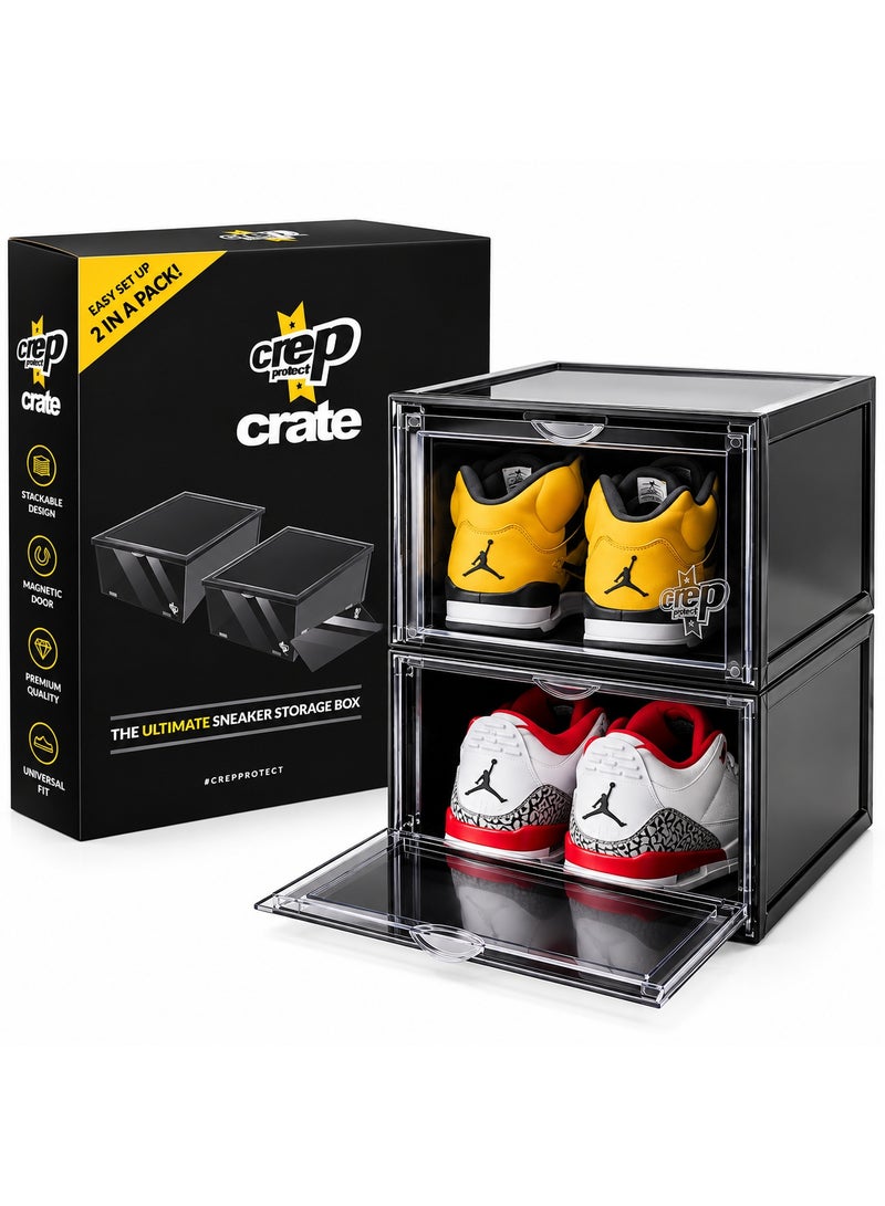 Crep protect صناديق تخزين الأحذية كريب بروتكت كريتس 2.0 – صناديق تخزين قابلة للتكديس (عبوة من 2) مع باب مغناطيسي أمامي قابل للسقوط، حماية من الأشعة فوق البنفسجية وألواح عرض شفافة – تناسب الأحذية حتى مقاس US 13 - Image 2