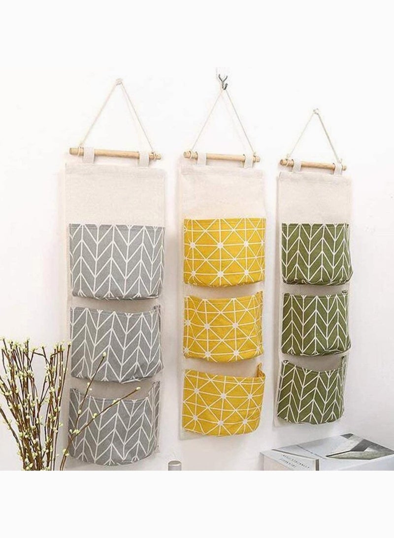 Zikra Wall Hanging Storage Bag Waterproof Over The Door Closet Organizer Organizer Linen Farbric Hanging Pocket Organizer with 3 Remote-Sized Pockets for Bedroom - Image 4