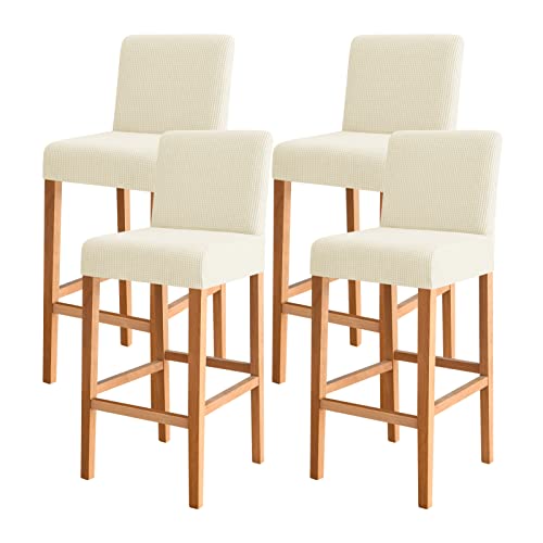 FORCHEER Bar Stool Chair Cover with Backs Set of 4 Beige Jacquard Dining Chair Barstool Slipcover Square Removable Washable