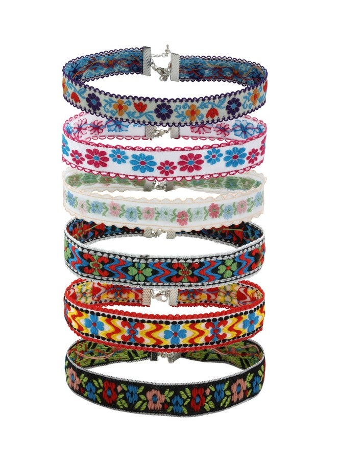 MILAKOO 6 Pcs Boho Flower Embroidery Choker Necklace for Womens Vintage Gothic Necklace Chokers - Image 1
