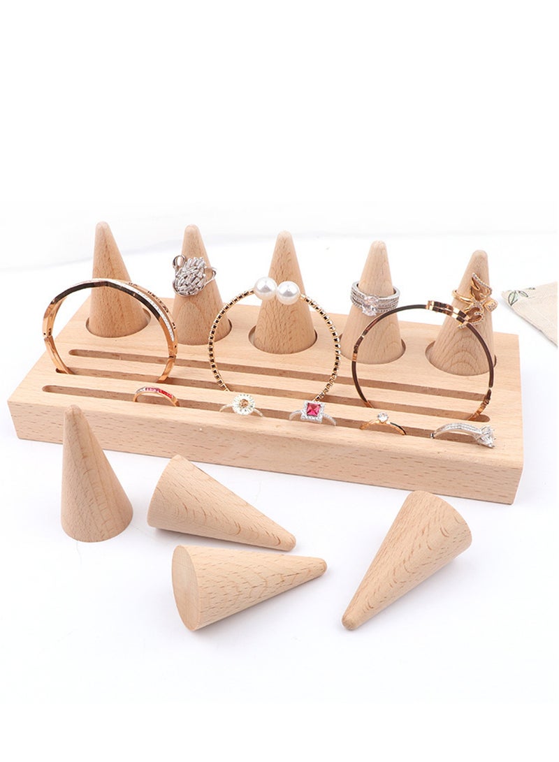 Barakah Wooden Ring Display Stand with 5 Cone Holders, Perfect Jewelry Organizer for Countertop, Ideal for Exhibiting Rings and Accessories - Image 4
