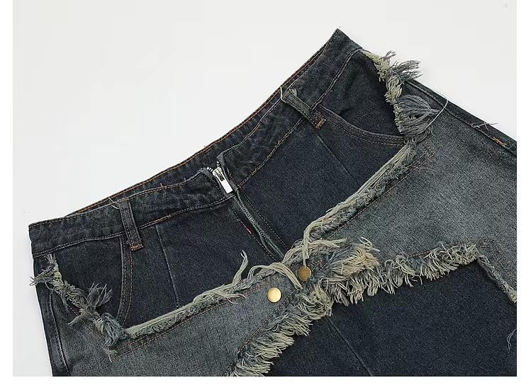 POHADON Y2K Blue Denim Shorts Summer Casual Loose Straight Leg Unisex Baggy Jeans Shorts Jorts Grunge Harajuku Streetwear (Vintage Tassel,XL) - Image 3