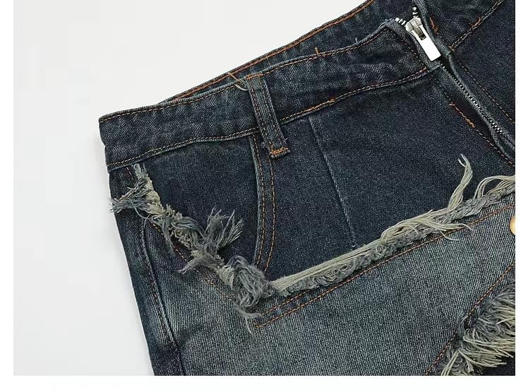 POHADON Y2K Blue Denim Shorts Summer Casual Loose Straight Leg Unisex Baggy Jeans Shorts Jorts Grunge Harajuku Streetwear (Vintage Tassel,XL) - Image 2
