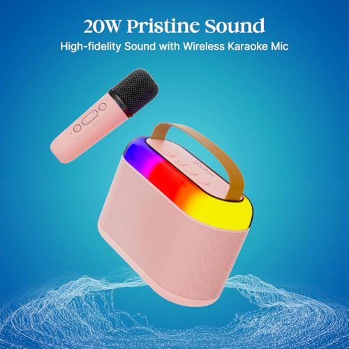 pTron Newly Launched Fusion Joy 20W Bluetooth Speaker with Wireless Karaoke Mic, 6Hrs Playtime, Vivid RGB Lights, Voice Effects, Multi-Play Modes BT5.3/TF Card & Type-C Charging Port (Light Pink) - Image 3