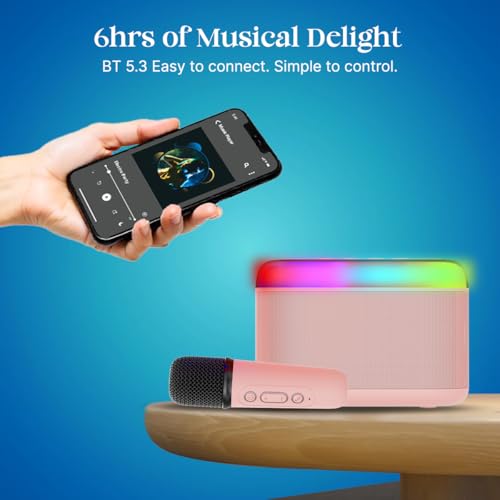 pTron Newly Launched Fusion Joy 20W Bluetooth Speaker with Wireless Karaoke Mic, 6Hrs Playtime, Vivid RGB Lights, Voice Effects, Multi-Play Modes BT5.3/TF Card & Type-C Charging Port (Light Pink) - Image 4