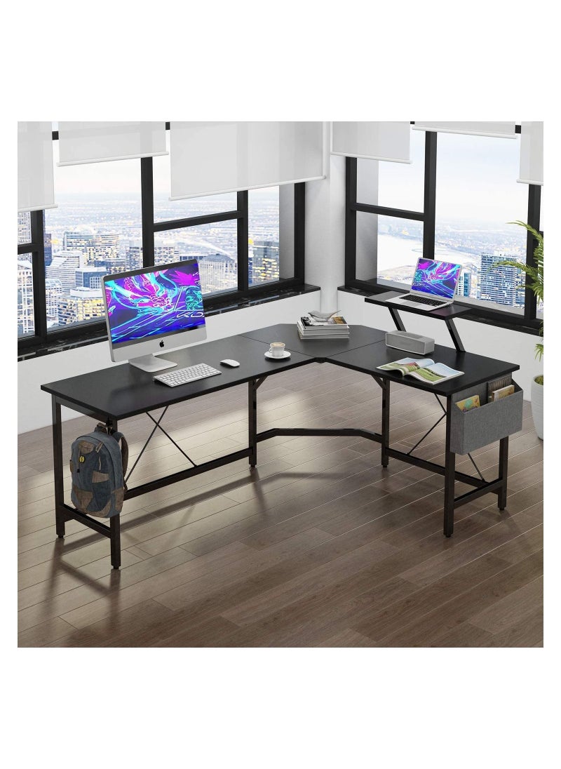 ACPLAY - Modern L-Shaped Computer Office Desk Corner Gaming Desk with Monitor Stand Home Office Study Writing Table Workstation - Image 1